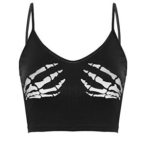 Freebily Womens Summer Sleeveless Tank Top Human Skeleton Skull Hand Printed Vest Crop Top Black XL