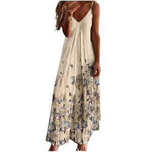 Generic U-88 Mustard Yellow Ladies Sleeveless Slip Dress Floral Graphic Loose Fit Dress for Women V Neck Beach Brunch Vintage Hawaiian Maxi Long Summer Fall Dress 2024 LU XL