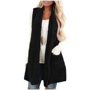 Black Friday Deals 2023 NSICBMNO Black Fleece Cardigans for Women UK Longline Gilet with Pockets Ladies Sleeveless Fleece Jacket Waterfall Cardigans Lightweight Gilet Long Open Front Cardigan Soft Fleece Jumper Loungewear