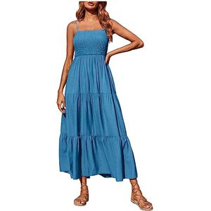 Generic Z-66 Royal Blue Ladies Sleeveless Spaghetti Strap Dresses Dresses for Women Crewneck Chiffon Beach Bohemian Hawaiian Tropical Plain Maxi Long Summer Fall Dresses 2024 JK S