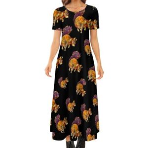 Songting Colorful Squirrels Women's Summer Casual Short Sleeve Maxi Dress Crew Neck Printed Long Dresses S