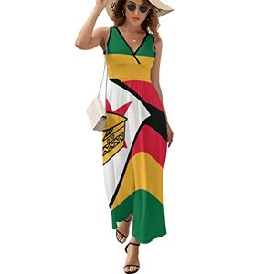 Rsnihgciy Zimbabwe Flag Women's Dress Casual Sleeveless V-Neck Long Maxi Dress Loose Sundress Beach Dress L