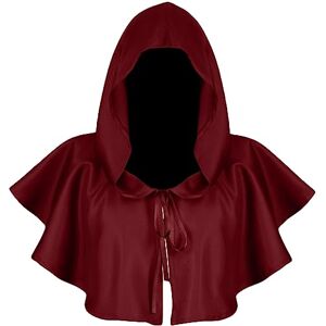 Halloween Medieval Cloak Unisex Women Men Gothic Hooded Cape Steampunk Shawl Cloaks Grim Cowl Cloak Medieval Wicca Pagan Hood Cosplay Accessory Witch Cloak Woolen Wizard Hooded Cape Red Free Size