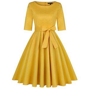 MINTLIMIT Women's Audrey Hepburn Rockabilly Vintage Dress 1950s Retro Cocktail Swing Party Dress，Yellow，L