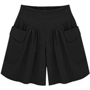 Petalum Women Summer Loose Casual Comfy Shorts Culottes Elastic Waist Wide Leg Pants(Black,Size 20/Tag 5XL)