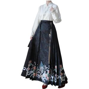 WXLPCGO Women's skirts Hanfu Women's Chinese Style Suit Embroidery Sleeve Horse-face Pleated Skirt-black Set-l