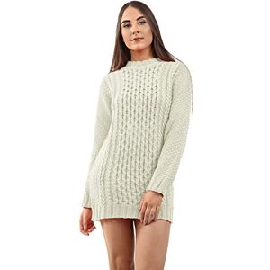 Generation Fashion New Ladies Women Crew Neck Knitted Long Sleeve Cable Knit Jumper Stretch Dress Top Sweater [Cream,XL]