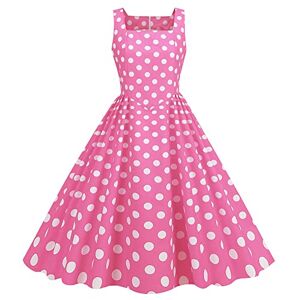 IWEMEK Vintage 1950 Swing Dresses for Women Retro 50s 60s Polka Dot Sleeveless Square Neck Knee Length A-line Cocktail Party Bridesmaid Wedding Guest Homecoming Evening Prom Dress Pink S
