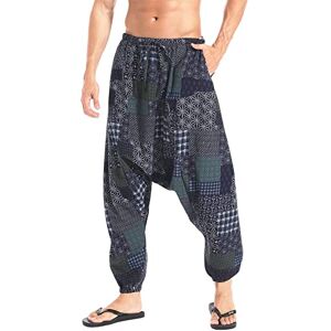 AITFINEISM Men's or Women's Harem Hippie Pants Baggy Boho Patterned Low Crotch Lounge Wide Leg Trousers for Yoga Summer Beach (5XL, Blue-1)