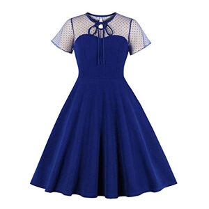 Womens Vintage 1950s Polka Dot Plus Size Dress 50s 60s Flared A Line Fit Flare Rockabilly Dress Summer Casual Short Sleeve Retro Cocktail Wedding Evening Prom Pleated Swing Party Dress Royal Blue 4XL