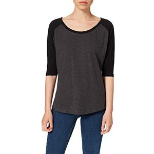 Build Your Brand Women's Ladies 3/4 Contrast Raglan Tee T-Shirt, Charcoal/Black, L