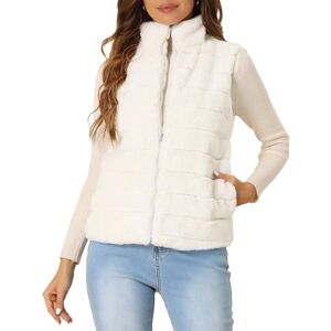 Allegra K Sleeveless Winter Coat for Women's Zip-Up Faux Fur Jacket White M