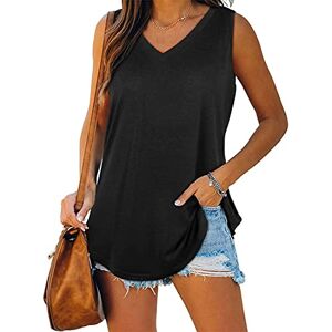 WEAREWE Summer Sleeveless Shirts Womens Tank Tops Cami Vest V Neck Casual Flowy Black L