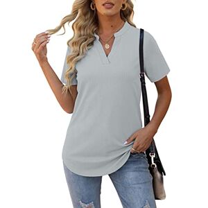 Aokosor Ladies Tops Women V Neck T Shirts Short Sleeve Summer Ribbed Long Tee Shirts Grey Size 22-24