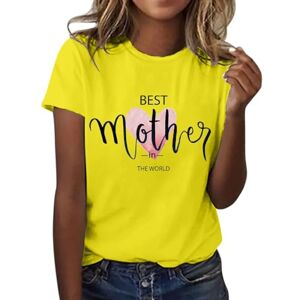 Black Friday Deals 2024 Womens Clothes Angxiwan Plus Size Tops for Women Best Mother in The World Women's Love Letter Printed Round Neck Short Sleeved T Shirt Top Feather Tops for Women Linen Blouses for Women UK Yellow