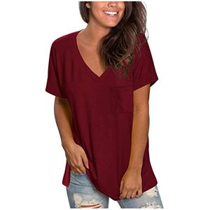 Generic Short Sleeve Blouse for Women UK Solid Colour V Neck Tops Ladies Summer Baggy T Shirts Casual Workout Tees Red