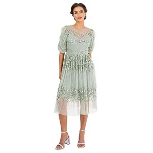 Maya Deluxe Womens Midi Dress Ladies Sequin Embellished Short Sleeve Dress for Wedding Guest Bridesmaid Prom Ball Evening Occasion Green Lily Size 20 UK