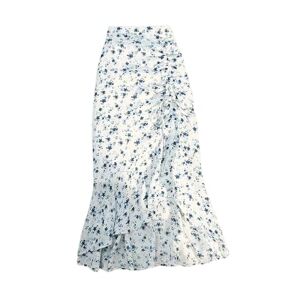 FXSMCXJ Long Skirt Women Spring Summer Irregular Skirt Elastic High Waist Elegant Chiffon Floral Printed Pencil Midi Skirt Female-blue-s