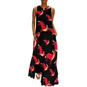 Songting Red Cartoon Fox Women's Ankle Length Dress Slim Fit Sleeveless Maxi Dresses Casual Sundress XL