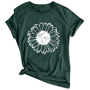 Clodeeu Ladies Sunflower Print T Shirts Short Sleeve Crewneck Tshirts Summer Casual Tops Blouse for Work Office Going Out