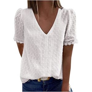 HAOLEI Blouses for Womens UK Clearance V Neck Ladies Swiss Dot Tunic Tops Lace Trim Summer Chiffon Blouses Tops Short Sleeve Casual T Shirts Size 8-16