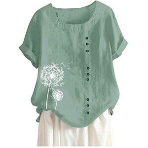 Generic Crewneck Tops for Women UK Short Sleeve Floral Print Button Shirts Ladies Summer Casual Loose Fit Tunics Dressy Going Out Blouse Green