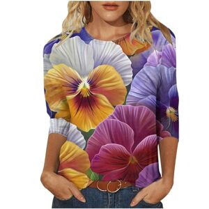 PRiME Ladies Tunic Tops Casual Tees Floral Blouses Round Neck 3/4 Sleeve Tops Loose Summer T Shirts Long Baggy T Shirts Funny T Shirts Evening Tops Aesthetic Clothes Going Out Tops Purple
