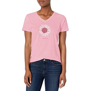 The Life Is Good Company Life is Good Women's Blooming French Flower Short Sleeve Cotton Tee, Graphic V-Neck T-Shirt, Happy Pink, L