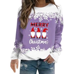 Funny Sweatshirts Women clearance items for women Christmas Tops for Women UK Funny Cartoon Print Winter Warm Jumper Loose Cozy Long Sleeved Crew Neck Sweatshirt womens clearance clothing (Purple-B, S)