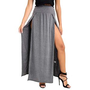 Uk janisramone Womens Ladies New Double Split High Waist Side Slit Plain Basic Stretch Summer Long Maxi Skirt Charcoal