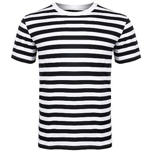 Pakistani Company Mens Womens Tshirts Ladies Striped Short Half Sleeves Cotton Top Round Neck Kids Casual Crewneck Summer Wears (Black/White Medium)