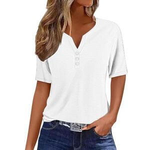 Womens Tops Clearance Sale Womens 2024 Summer T-Shirts Casual Stylish Short Sleeve V Neck Button Pullover Loose Comfortable Slimming Tank Tops Ladies Classic Elegant Solid Basic Lightweight Tops