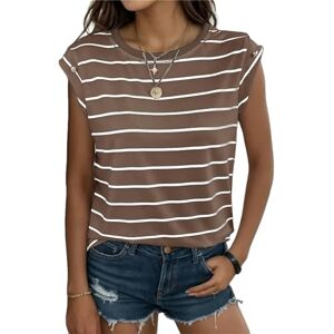 FITLIN Shirt Women'S Summer Short Sleeves Casual Sleeveless T-Shirt Round Neck Vest Top-Brown-Xl