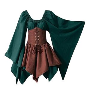 Generic 2024 A- Halloween Women M Cosplay Costumes Gothic Retro Long Sleeve Corset Dress Cap Dress (Green Khaki, XXXL)