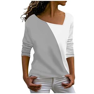 Women Summer Tops Oversized T Shirts for Women,90S T Shirt Women's Fashion Casual Slant Neck Irregular Color Block Splicing Print Long Sleeve T-Shirt Top Personalised T Shirt Oversized Shirts for(4-Gray,XXL)