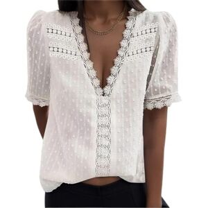 Summer Tops for Women Sale,Fashion Ladies Casual Solid Short Sleeve V-Neck Lace T-Shirt Blouse Tops Plus Size UK