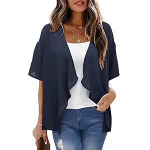 STYLEWORD Womens Summer Kimono Cardigan Ladies Short Sleeve Lightweight Sheer Cover Up Shrug Open Front Tops(Navy Blue,Large)