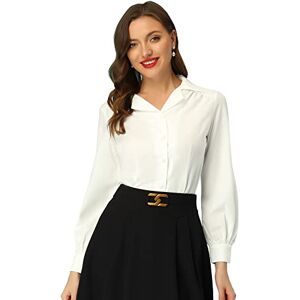 Allegra K Women's Long Sleeve Button Down Shirt Vintage Collared Work Blouse White L