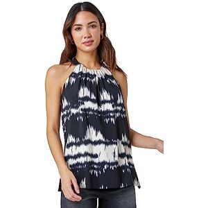 Roman Petite Zig Zag Print Halterneck Top for Roman UK - Ladies Spring Everyday Summer Holiday High Round Neckline Comfy Sleeveless Soft Stretch Jersey Shirt Day Out Blouses - Black - Size 18