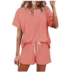 Wyongtao Lounge Wear Sets for Women UK Shorts Co Ord Set Summer Petite Short Sleeve Henley Shirts + Shorts 2 Piece Outfits Set Button V-Neck Blouse Casual Loose Loungewear Short Tracksuit Set