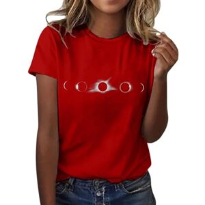 Clodeeu Women Short Sleeve T Shirts Print Crewneck Tops Blouse Casual Summer Tees for Going Out Holiday Party Red