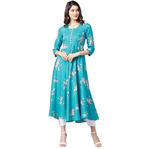 Tissu Clothing Co. Tissu Women's Rayon Turquoise Printed A-Line Kurta (1937_Blue_Xs)