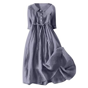 Juyamh Women's Solid Color Vintage Lapel Button Cotton Long Casual Dress Tunic Dresses (Grey #1, M)