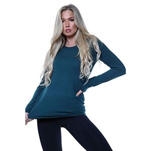Nathnic&#174; Women Ladies Long Sleeve Round Neck Plain Top Stretchy Casual Summer T-Shirts Basic Slim fit Tee Tops (Teal, 24-26)