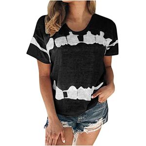 Summer Tops For Women Uk AMhomely Plus Size Tops for Women Short Sleeve Shirts Summer Casual Tees Tops Tie-dye Printed T-Shirt Blouse Crew Neck Casual Tops Summer Basic Tops Loose Fit Casual Oversized T Shirts 6* Black XL