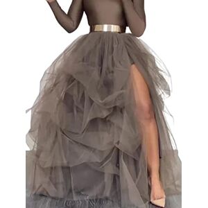 SANSIWU Women Tulle Tutu Long Skirts Bandage Mesh Maxi Dress Overskirtfloor-Length Dress High-Waist Half-Dress A-Line Puff Mesh Maxi (A-Smoke Gray, One Size)