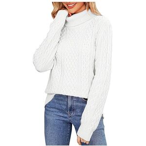 Ladies Jumpers,Knit Jumper Women Christmas Jumpers for Women Crew Neck Jumper Women Tunic Sweater to Wear with Leggings Ladies Jumper Half Zip Jumpers White Jumper White (White,L)