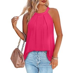 Sampeel Vests for Women Summer Tops Halter Neck Ladies Chiffon Sleeveless Tank Hot Pink Size 18-20