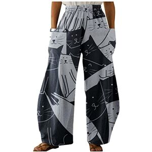 Funyplus Night Linen Loose Cool Trousers Womens Ethno with Pockets Trousers Pattern Long Summer Slacks Ladys