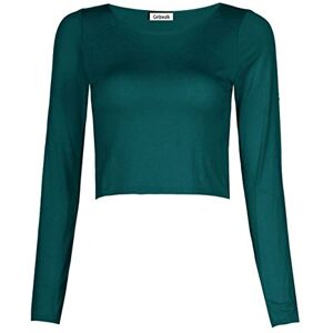 GirlzWalk Women Crop Basic Long Sleeve Plain Round Neck Top Teal